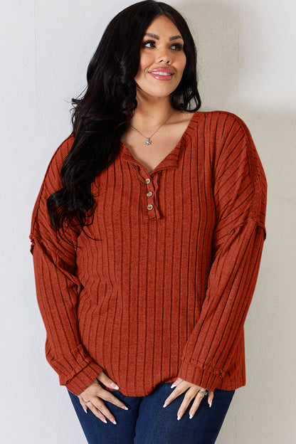 Basic Bae Full Size Ribbed Half Button Long Sleeve T-Shirt – Uneeque Designzz