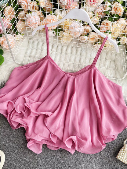 Ruffled Flowy Cami Tank Top with Tie Detail Lightweight Polyester – Uneeque Designzz