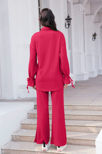 Drawstring Flounce Sleeve Shirt and Pants Set – Uneeque Designzz