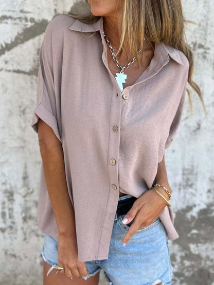 Full Size Collared Neck Half Sleeve Shirt Plus Size – Uneeque Designzz