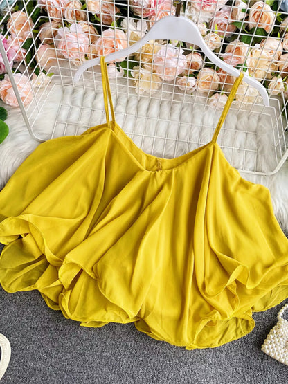 Ruffled Flowy Cami Tank Top with Tie Detail Lightweight Polyester – Uneeque Designzz