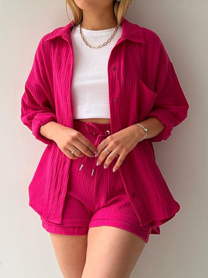 Texture Button-Up Shirt and Drawstring Shorts Set – Uneeque Designzz