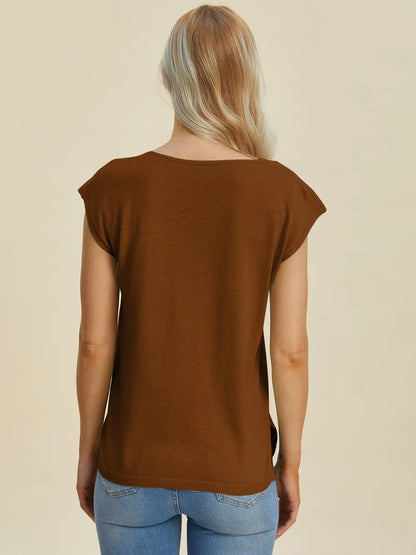 Double Take Full Size Notched Cap Sleeve Knit Top – Uneeque Designzz