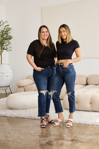 RFM Crop Dylan Full Size Tummy Control Distressed High Waist Raw Hem Jeans – Uneeque Designzz