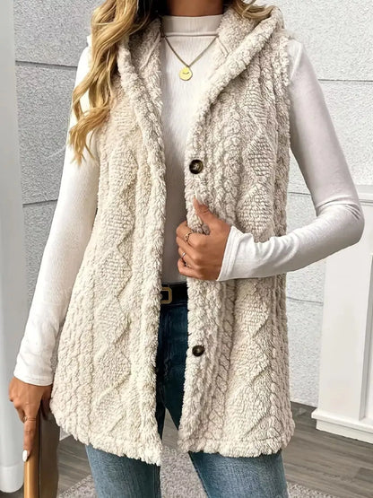 Hooded Button-Up Sherpa Vest Coat – Uneeque Designzz