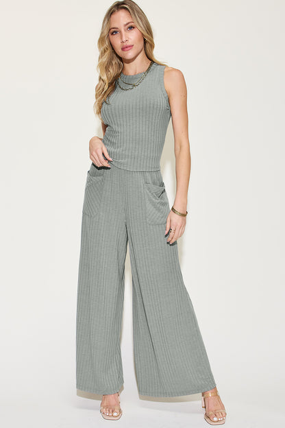 Basic Bae Full Size Ribbed Tank and Wide Leg Pants Set – Uneeque Designzz