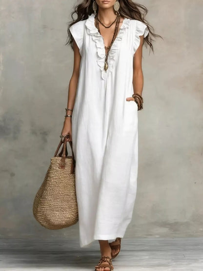 Full Size Ruffled V-Neck Cap Sleeve Maxi Dress Plus Size – Uneeque Designzz
