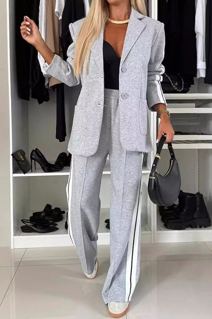 Full Size Contrast Lapel Collar Top and Pants Set – Uneeque Designzz