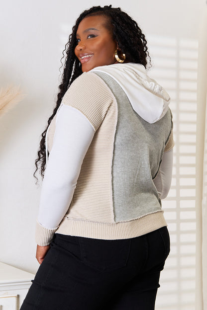 Double Take Color Block Exposed Seam Drawstring Hoodie – Uneeque Designzz