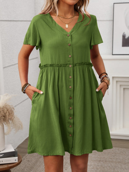 Button Front Flutter Sleeve Dress – Uneeque Designzz