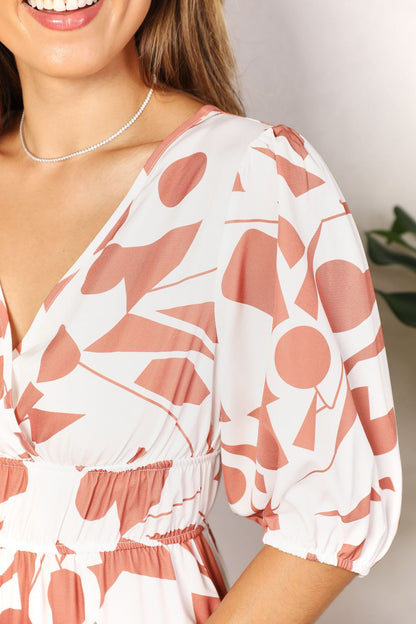 Double Take Printed Surplice Balloon Sleeve Dress – Uneeque Designzz