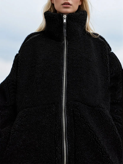 Zip-Up Turtleneck Plush Jacket Long Sleeve Pocketed Top – Uneeque Designzz