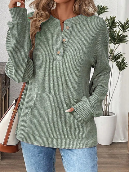 Ribbed Button Detail Long Sleeve T-Shirt – Uneeque Designzz