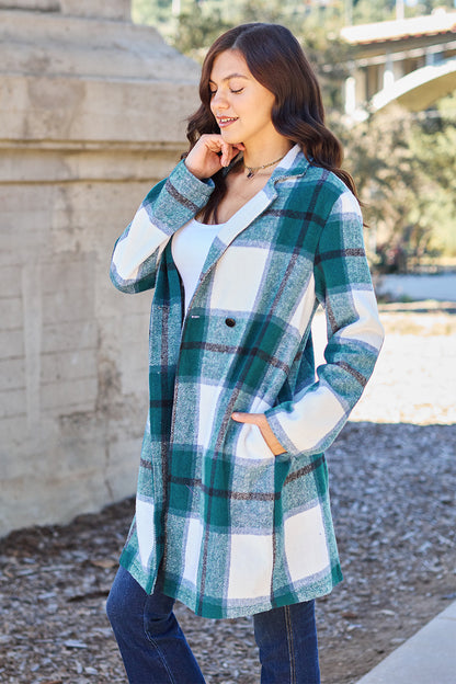 Double Take Full Size Plaid Button-Up Lapel Collar Coat – Uneeque Designzz
