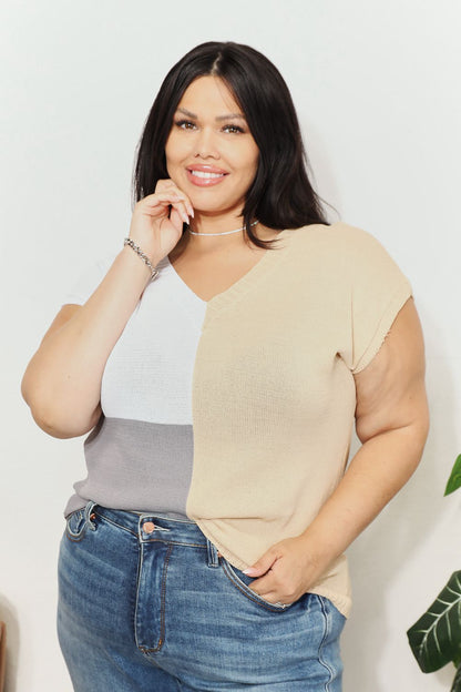 Color Block V-Neck Knit Top – Uneeque Designzz