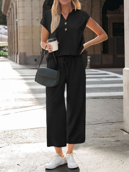 Notched Short Sleeve Top and Pants Set – Uneeque Designzz