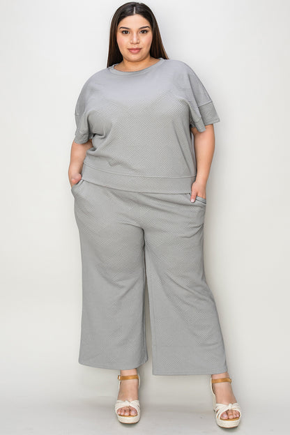 Double Take Full Size Texture Short Sleeve Top and Pants Set – Uneeque Designzz