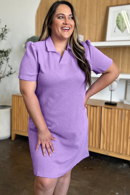 Double Take Full Size Texture Collared Neck Short Sleeve Dress – Uneeque Designzz
