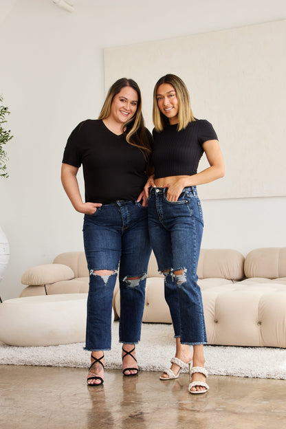 RFM Crop Dylan Full Size Tummy Control Distressed High Waist Raw Hem Jeans – Uneeque Designzz