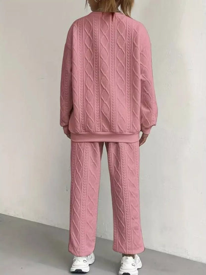 Texture Round Neck Top and Pants Set – Uneeque Designzz