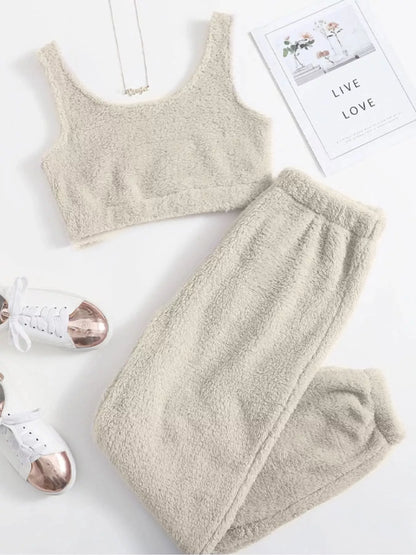 Cozy Plush Cropped Tank and Pants Lounge Set by Trendsi