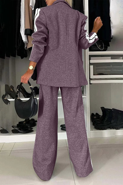 Full Size Contrast Lapel Collar Top and Pants Set – Uneeque Designzz
