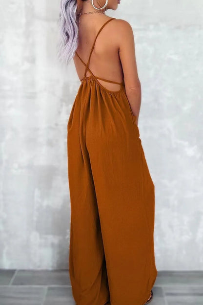 Casual Spaghetti Strap Wide Leg Jumpsuit with Pockets – Uneeque Designzz