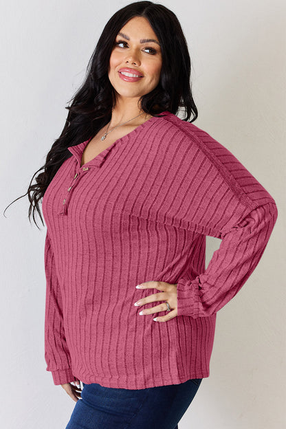 Basic Bae Full Size Ribbed Half Button Long Sleeve T-Shirt – Uneeque Designzz