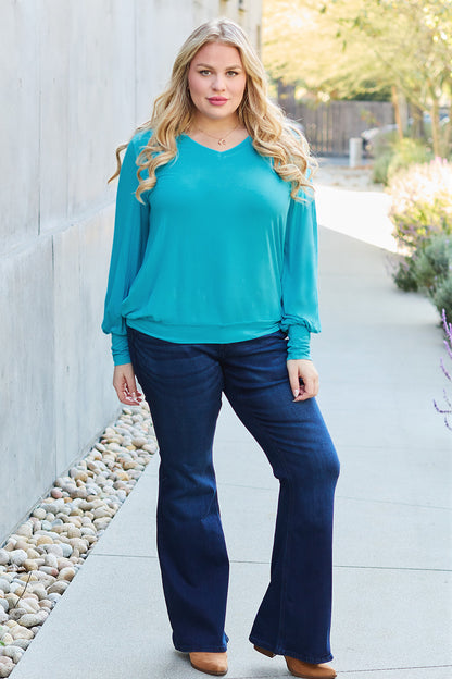 Basic Bae Full Size V-Neck Lantern Sleeve Top – Uneeque Designzz