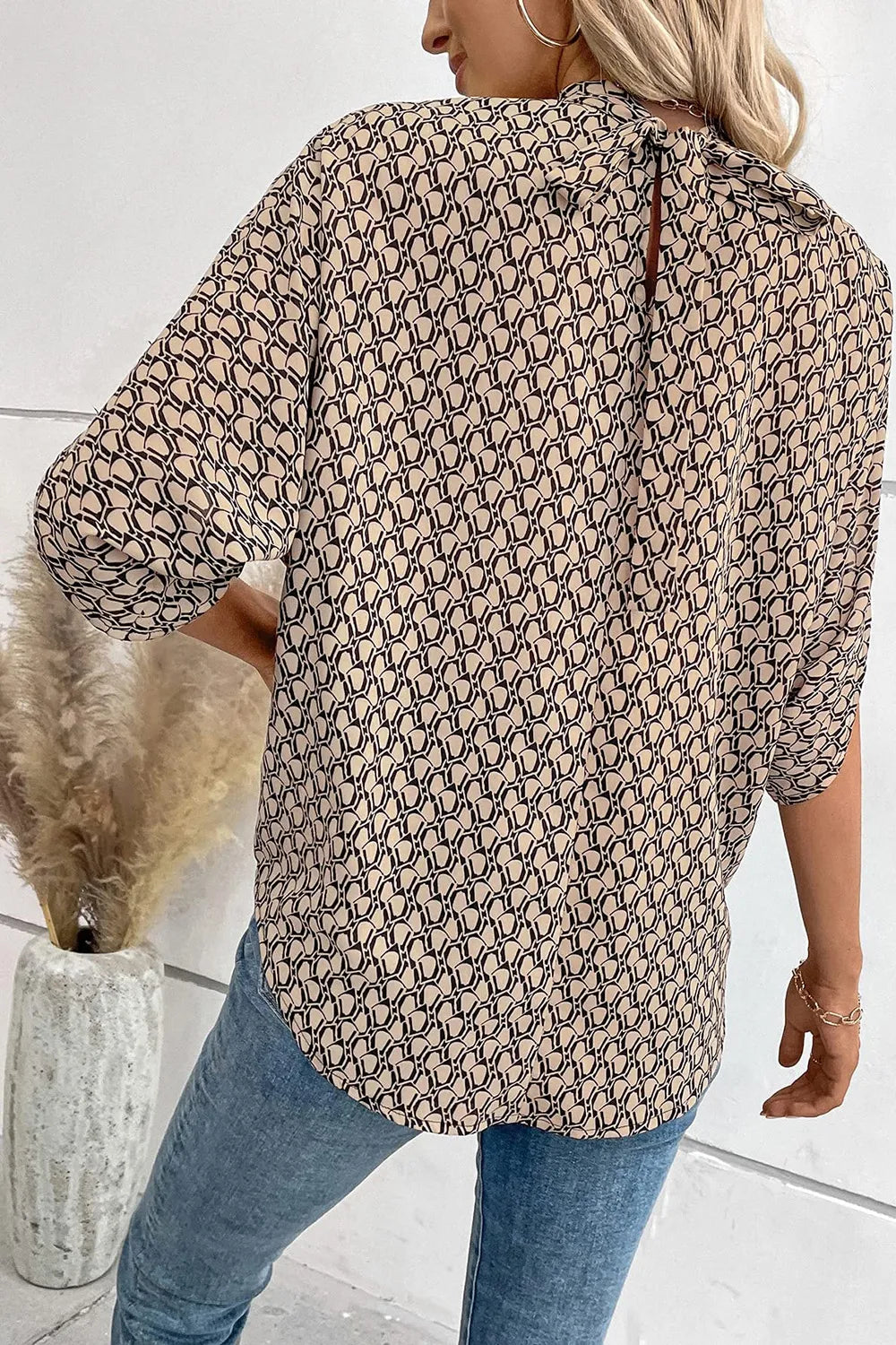 Tie Back Slit Half Sleeve Blouse by Trendsi