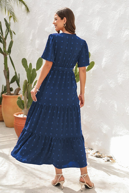 Swiss Dot Tied Surplice Short Sleeve Dress – Uneeque Designzz