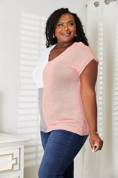 Color Block V-Neck Knit Top – Uneeque Designzz