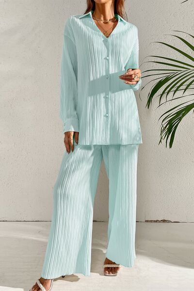 Johnny Collar Button-Down Top and Pants Set – Uneeque Designzz