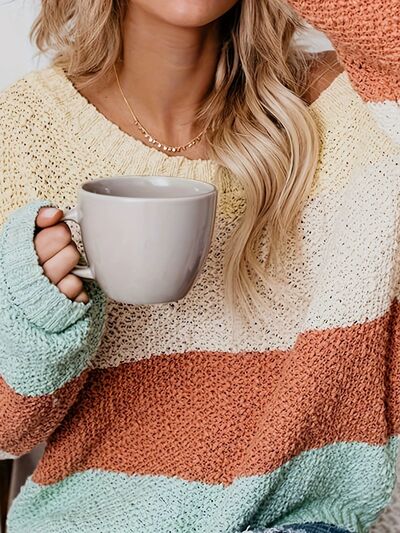 Color Block Round Neck Long Sleeve Sweater – Uneeque Designzz
