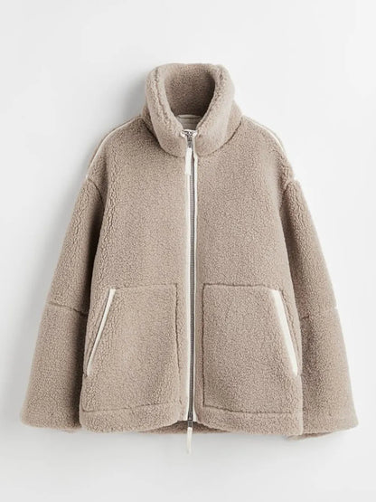 Zip-Up Turtleneck Plush Jacket Long Sleeve Pocketed Top – Uneeque Designzz