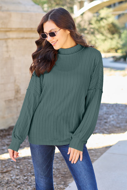 Basic Bae Full Size Ribbed Exposed Seam Mock Neck Knit Top – Uneeque Designzz