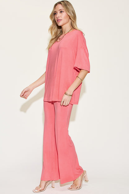 Basic Bae Full Size Bamboo Drop Shoulder T-Shirt and Flare Pants Set – Uneeque Designzz