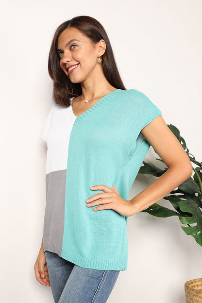 Color Block V-Neck Knit Top – Uneeque Designzz
