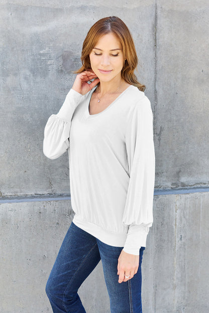 Basic Bae Full Size V-Neck Lantern Sleeve Top – Uneeque Designzz