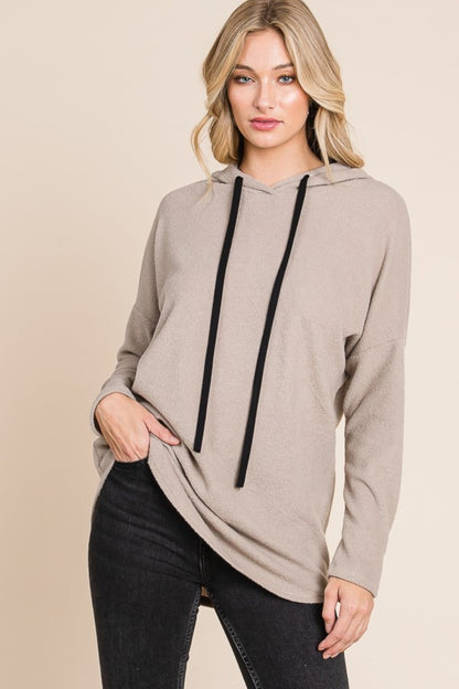BOMBOM Contrast Drawstring Drop Shoulder Knit Hoodie – Uneeque Designzz