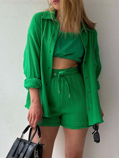 Texture Button-Up Shirt and Drawstring Shorts Set – Uneeque Designzz