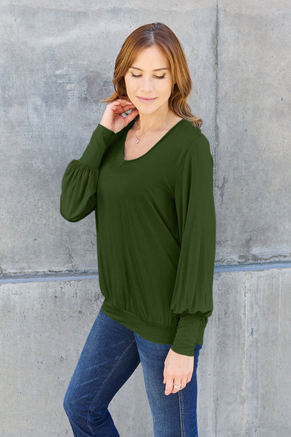 Basic Bae Full Size V-Neck Lantern Sleeve Top – Uneeque Designzz