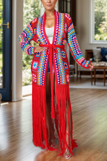 Fringe Tied Long Sleeve Cardigan – Uneeque Designzz