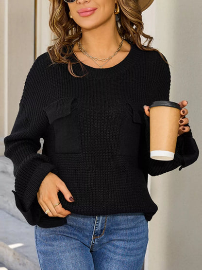 Pocket Detail Round Neck Sweater – Uneeque Designzz