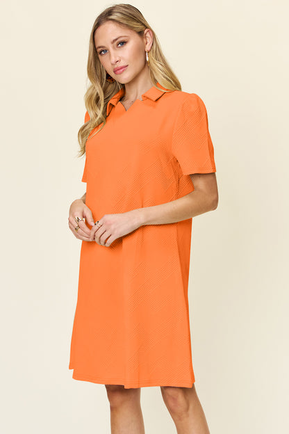 Double Take Full Size Texture Collared Neck Short Sleeve Dress – Uneeque Designzz
