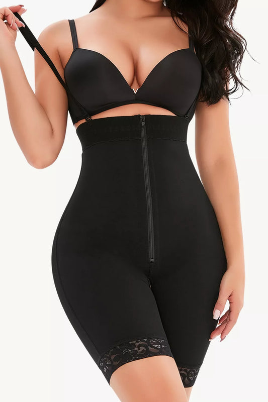 Full Size Lace Detail Zip-Up Under-Bust Shaping Bodysuit by Trendsi