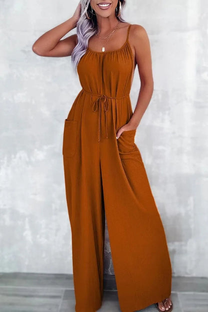 Casual Spaghetti Strap Wide Leg Jumpsuit with Pockets – Uneeque Designzz