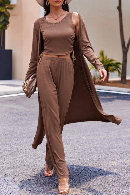 Drawstring Tank, Long Sleeve Cover Up and Pants Set – Uneeque Designzz