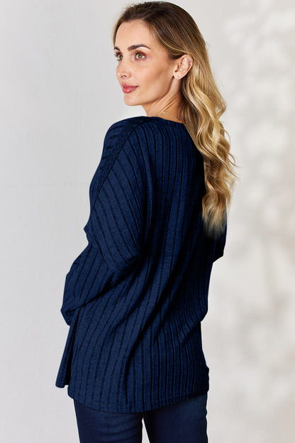 Basic Bae Full Size Ribbed Half Button Long Sleeve T-Shirt – Uneeque Designzz