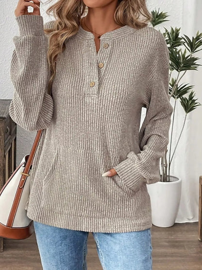 Ribbed Button Detail Long Sleeve T-Shirt – Uneeque Designzz